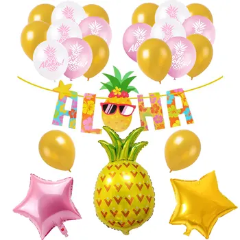 

ZLJQ 24pcs Hawaii Tropical Themed Party Supplies Aloha Latex Balloons Banner Decoration Kit for Luau Summer Beach Birthday Party
