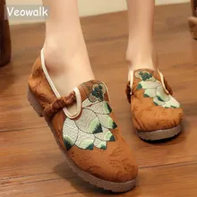 Veowalk/женские лоферы ручной работы из хлопка с вышивкой на плоской подошве; винтажные Женские Повседневные Дышащие эспадрильи; обувь на платформе; zapatos mujer