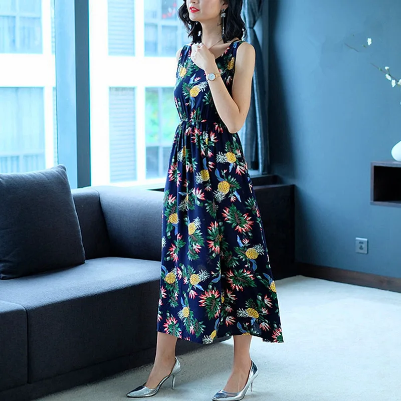 

Floral Print Dresses 2019 Summer Women Dress Sleeveless Long Bohemian Dress Maxi Beach Boho Vintage Female Elegant Dress Vestido