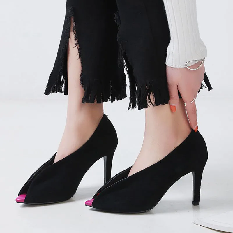 Kemekiss Marque Luxe Hauts Black Véritable black Peep Pour Toe Designer Cuir 1 Talons Rouge Femmes En Chaussures Pompes Défilé Taille 40 De rose 2 33 Sexy rIRWpwErq