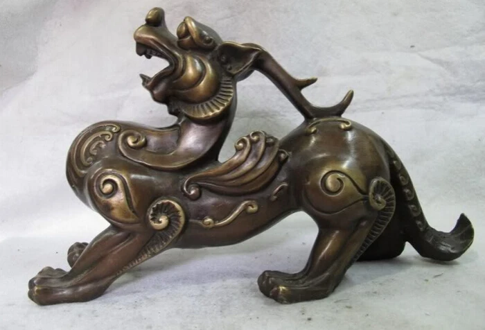 

Fast shipping USPS to USA S2989 China Bronze Copper Feng Shui wealth Evil Foo Dog Lion Kirin Brave troops Statue