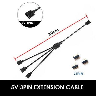 AURA дргб 1TO 2/3/4 и 5V 3PIN кабель расширения для MSI, ASUS материнская плата, двойной женский 3PIN порт, сплитер, VDG gigabyte кабель - Цвет лезвия: 30cm 1 to 3 cable