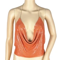 Новинка, модное сексуальное женское белье, укороченный топ с v-образным вырезом, с открытой спиной, с блестками, топы на бретелях, высокое качество, blusas Топ без бретелей#4 - Цвет: Orange