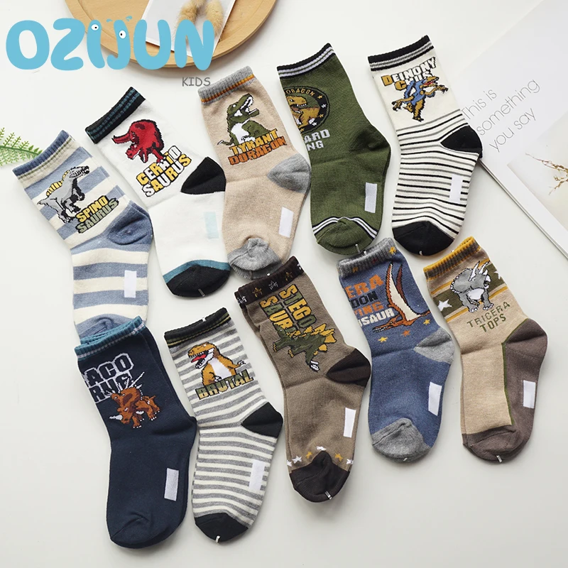 

10pairs/lot Autumn Winter Style Children Socks Set Kids Boy Socks Children Cartoon Dinosaur Socks Baby Socks 3-5/5-8 Years