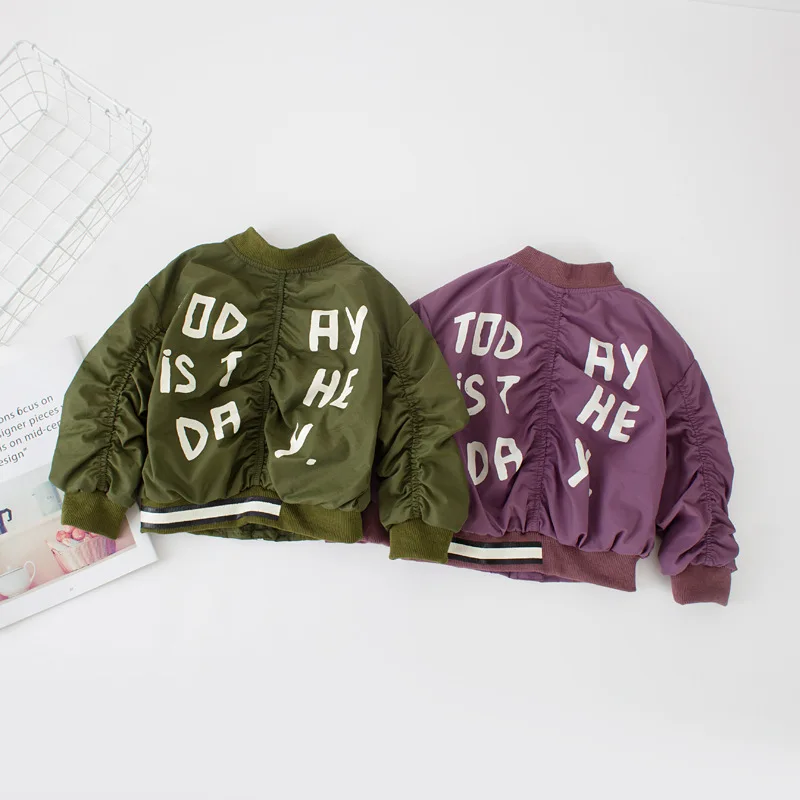 

Korean style Autumn girls coats letters printed fashion stand collar girls jackets 2018 boys coat kids children outwear