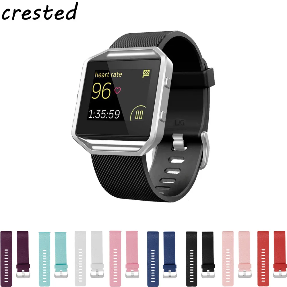 

CRESTED silicone watch strap for fitbit blaze band correa rubber watchband wristband for fitbit hight band&metal buckle