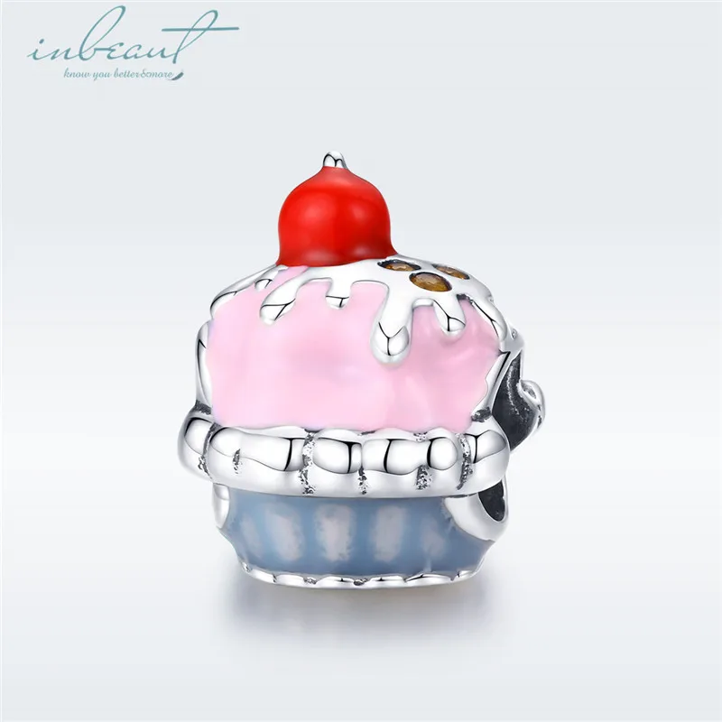 

S925 Sterling Silver fit Pandora Bracelet Pink Cake Beads Cute Red Candy Cheese Charms for Bangles Chains Jewelry Making