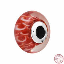 Ручной работы стерлингового серебра 925 пробы красные и белые азиатские Koinobori муранские стеклянные бусины Сделай Сам Fit PANDORA Подвески для изготовления ювелирных изделий P5037