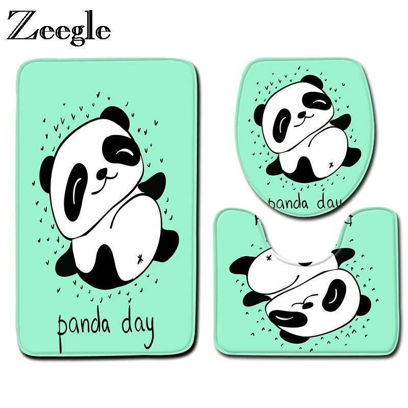 Zeegle 3pcs Bathroom Carpet Set Panda Printed Bath Mat Non-slip Bath Rugs Shower Mat Absorbent Mat For Toilet Bathroom Mat