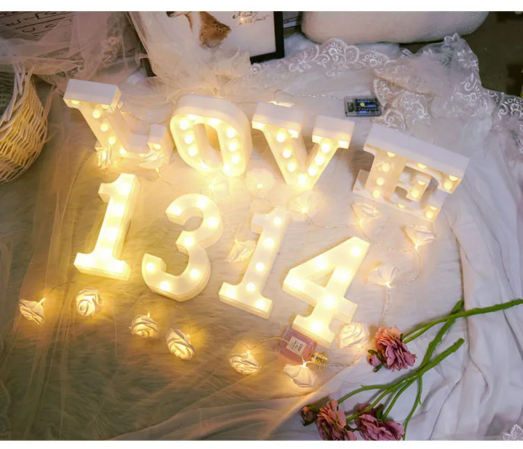 Белый светодиодный ночник с буквами и цифрами, лампа с батареей для дома, клуба, наружного и внутреннего декора стен, подарок для любви, украшение для свадебной вечеринки, Рождество
