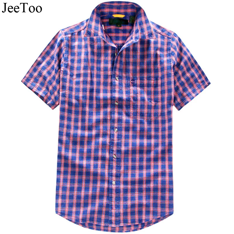 JeeToo Green And Purple Plaid Mens Shirt Short Sleeve US Size Casual ...