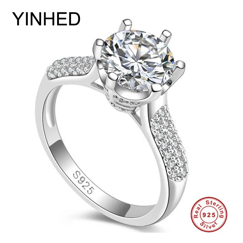 Скидка 95%! YINHED 2ct круглое обручальное кольцо SONA CZ настоящее 925 пробы серебряные