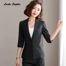 1pcs Women's Plus size Blazers coats 2019 Summer cotton Splicing stripe Small Suits jackets ladies Skinny Blazers Suits coats