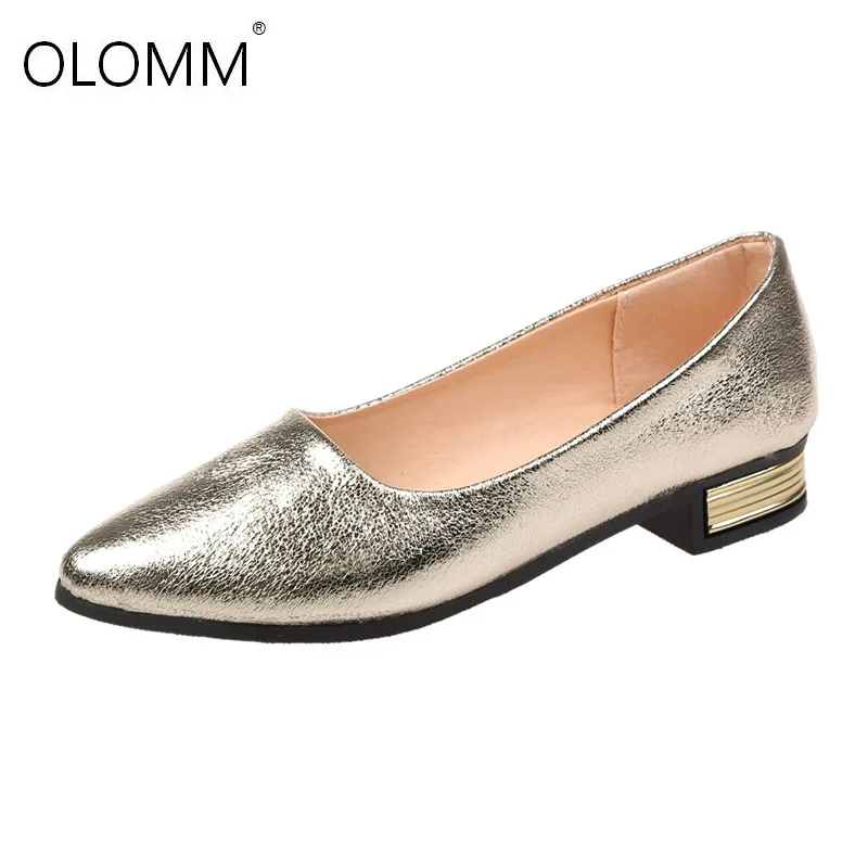 Brand New Women Silver Gold Slip-on Pumps Pointed Toe Low Heels Shoes For Woman Ladies Shoes Zapatos De Mujer