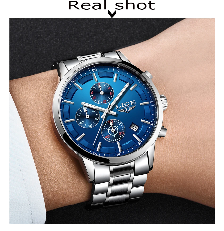 Relojes Hombre LIGE мужские часы Топ бренд класса люкс бизнес синий циферблат полностью стальные водонепроницаемые новые часы мужские спортивные кварцевые часы