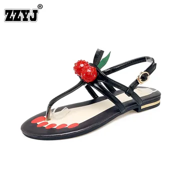 2017 New Summer High Quality Fashion Cherry Women Sandals Flat Flip-flops Brand Design Pink Sweet Girl Shoes Big size 33-43