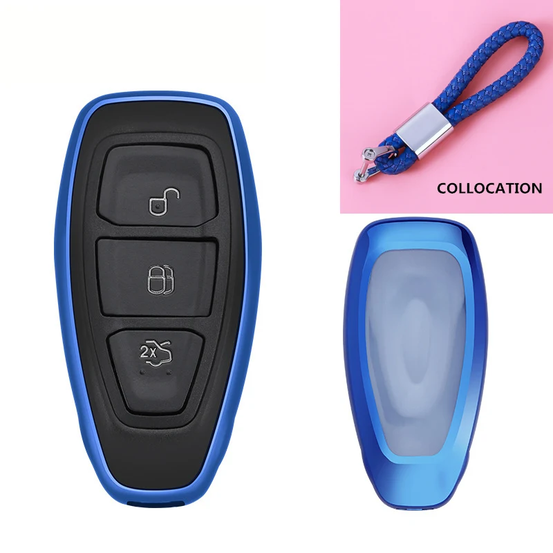 ТПУ чехол для ключа автомобиля авто ключ Защитная крышка для Ford Focus Kuga Mondeo слез неба искусственный кристалл кулон - Название цвета: B-Blue-keychain