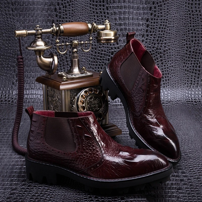 

MYCORON Ankle Boots Men Genuine Leather Work Shoes Crocodile Pattern Casual Boots Men'S Luxury Product Boots Mannen Schoenen