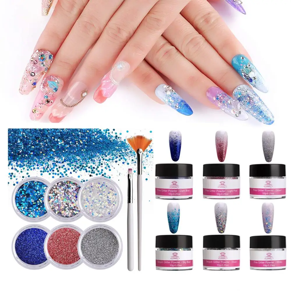 

Makartt 8pcs Nail Glitter Set Multi-size Flakes Sequins Powder Pigment Manicure Nail Art Polish Decorations Kit UV Pen Brush