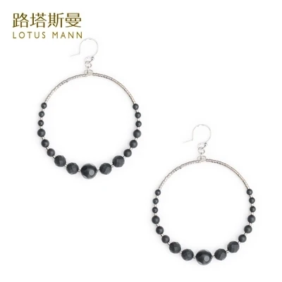 

Lotusmann Grind arenaceous black agate rings silver French ear hook earrings