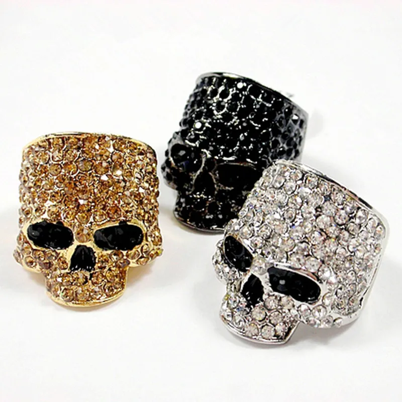 Anillos de calavera marca hombres, joyería de calavera de moda masculina, Color negro/dorado de cristal, Punk Rock, Unisex, venta al por mayor|skull rings for men|skull ringring for - AliExpress