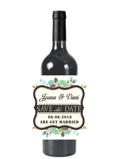 Customs Wedding Wine Stickers, Flower Wine Label,Customization Text Information Labels, Champagne Gift Stickers, Save the Date