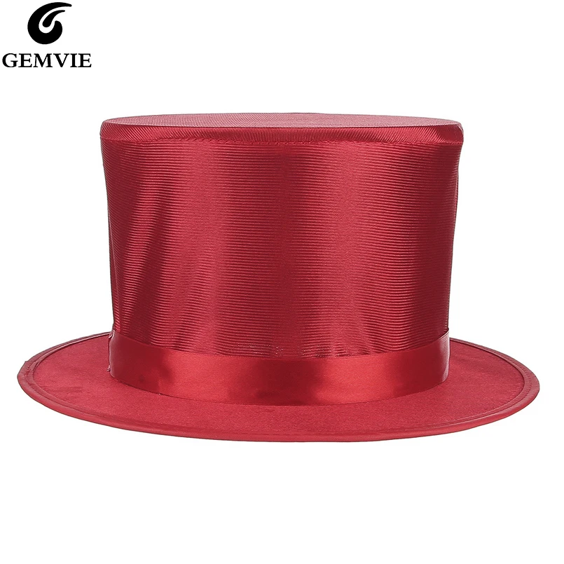 GEMVIE Creative Red Top Hat Foldable Magic Prop Hat Magician Hat Flat