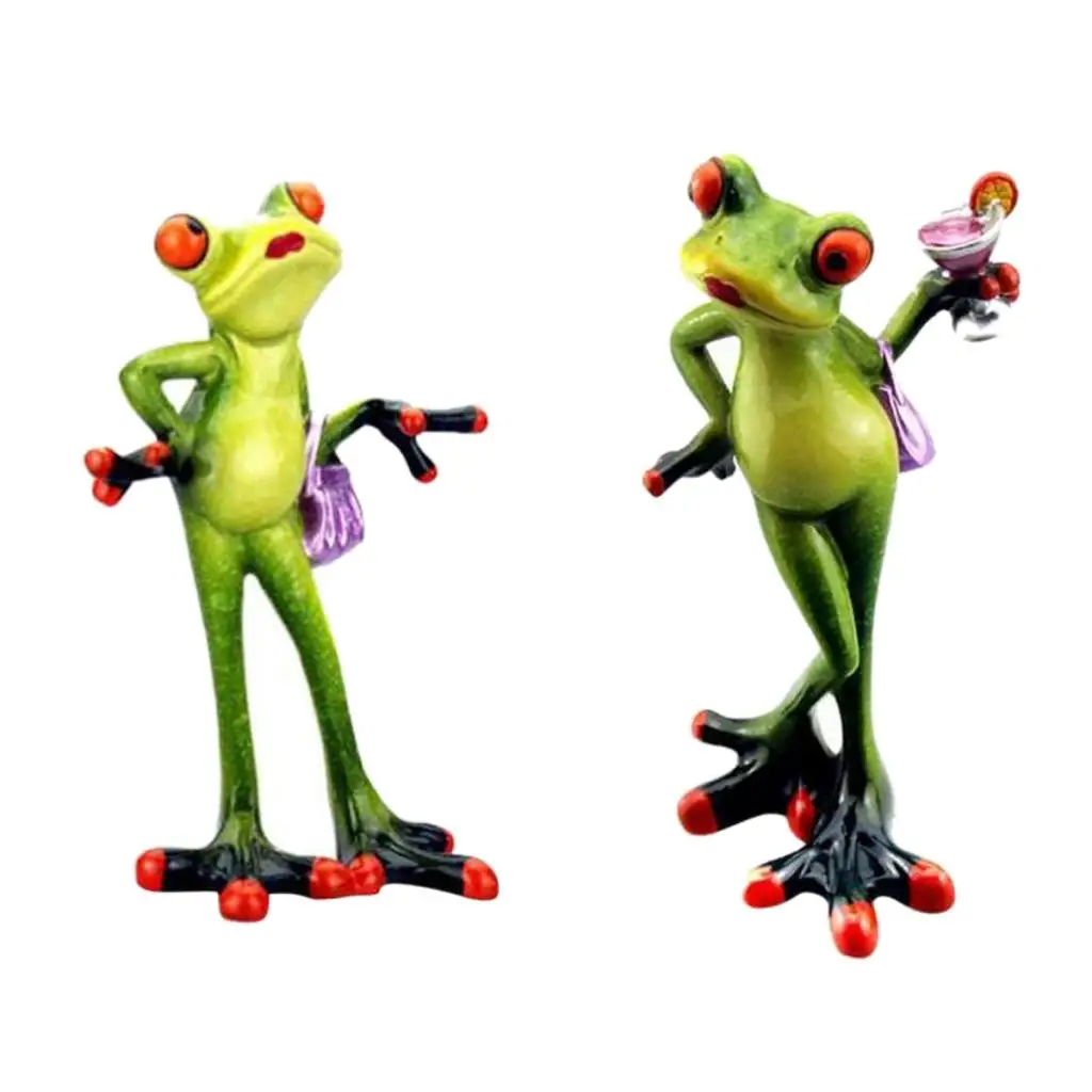 2Pcs 3D Frog Decoration Animal Resin Crafts Figurines Cute Crafts Toy Tabletop Ornament