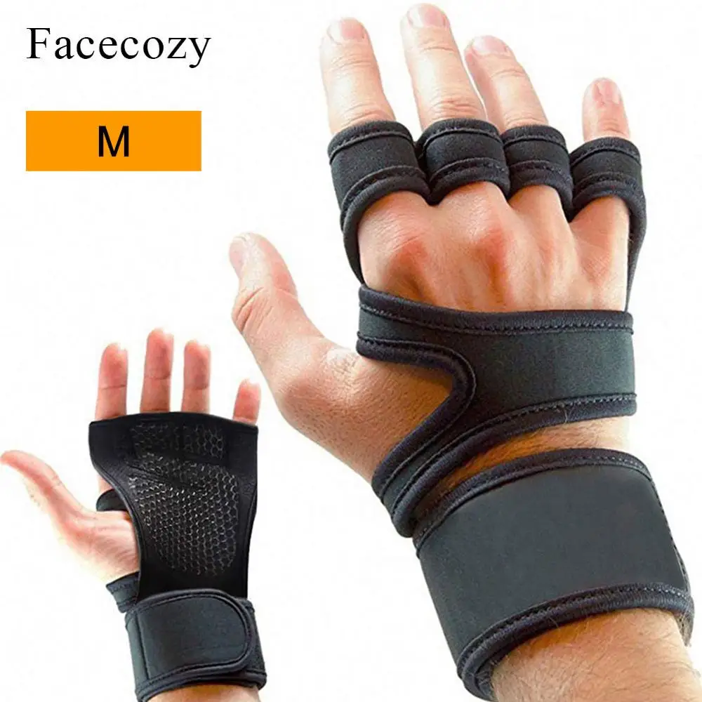 Facecozy перчатки для тренажерного зала с подшипниками, Нескользящие, для бодибилдинга, для поддержки запястья, для тренировки, регулируемое оборудование для фитнеса, защитные спортивные перчатки - Цвет: Черный