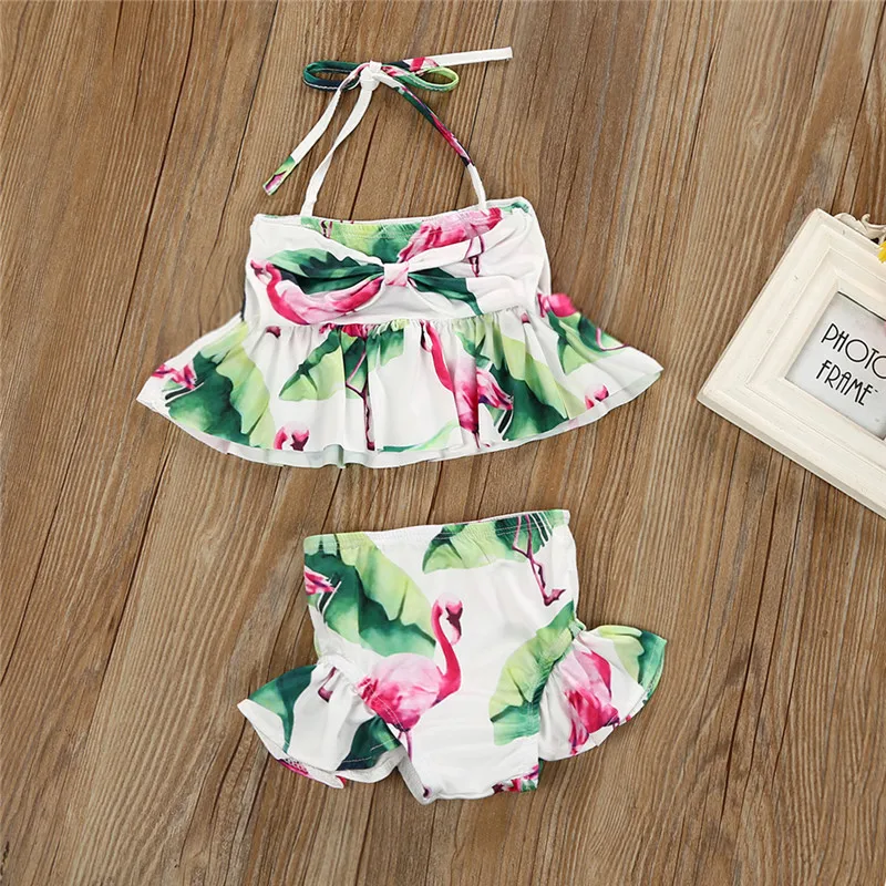 Милый купальник-танкини для маленьких девочек с изображением фламинго, 2 предмета, купальник для маленьких девочек, бикини, купальный костюм, пляжная одежда
