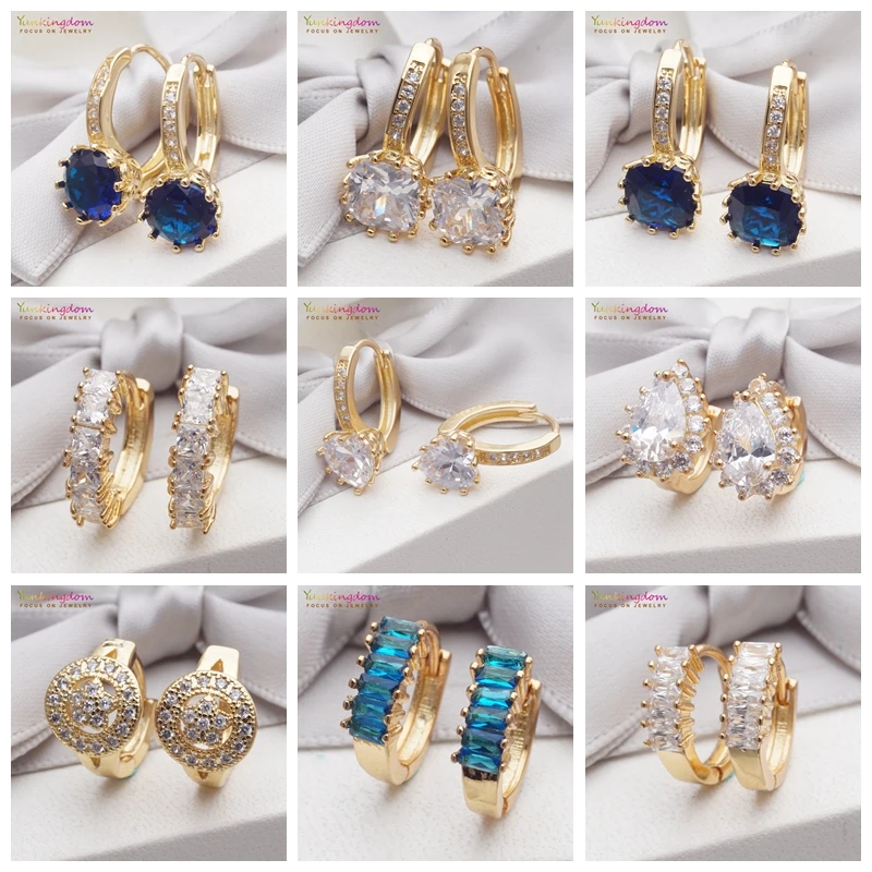 

Yunkingdom Statement Elegant Circle Gold Crystal Earring Square Cubic Zirconia Hoop Earrings for Women 14 Styles