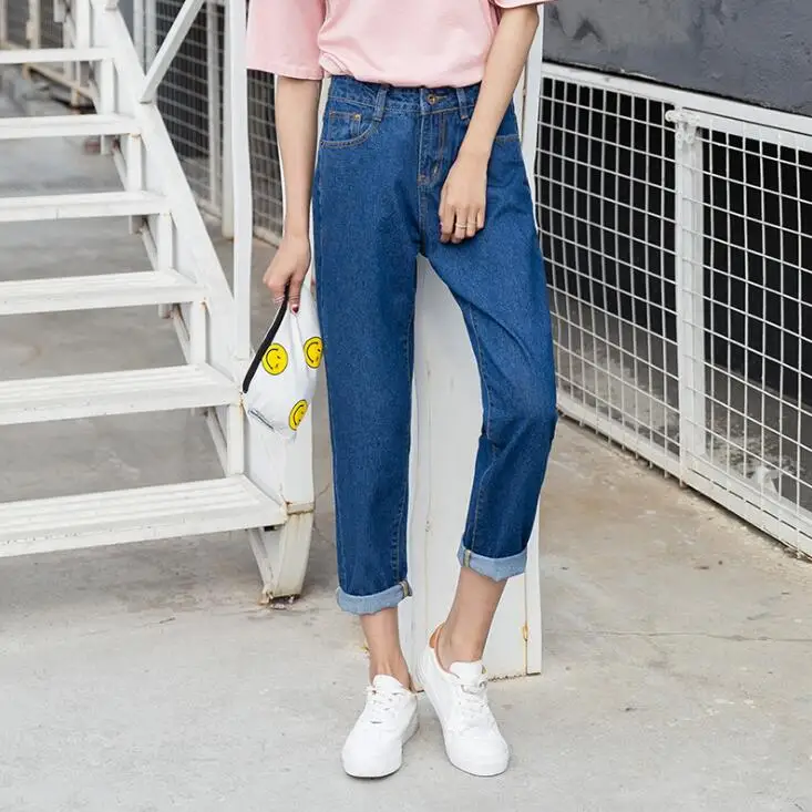 High Waist Boyfriend Jeans For Women Girls Lady 2019 New Fashion Loose Jean Vintage Blue Straight Denim Mom Jeans Pants Trousers