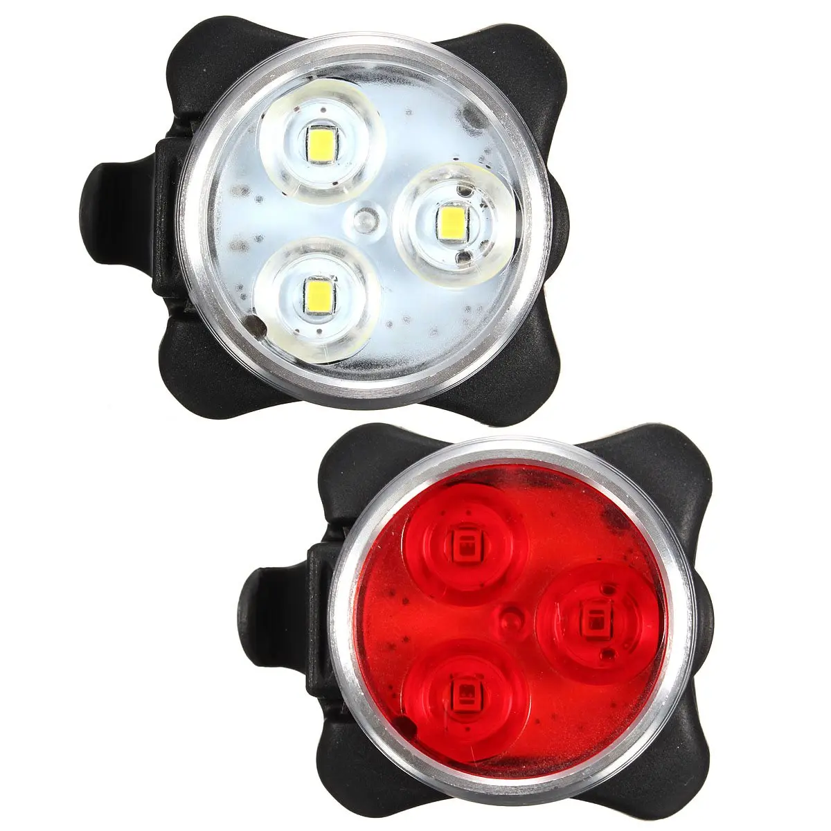 USB Rechargeable Cycling Bicycle Bike 3LED Head Front Rear Tail Clip Light Lamp