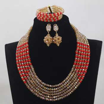 

6 Row Fashion Dubai Cheap Necklace Jewelry Set 2017 Bridal Gift Nigerian Wedding African Beads Jewelry Set Free ShippingABH042