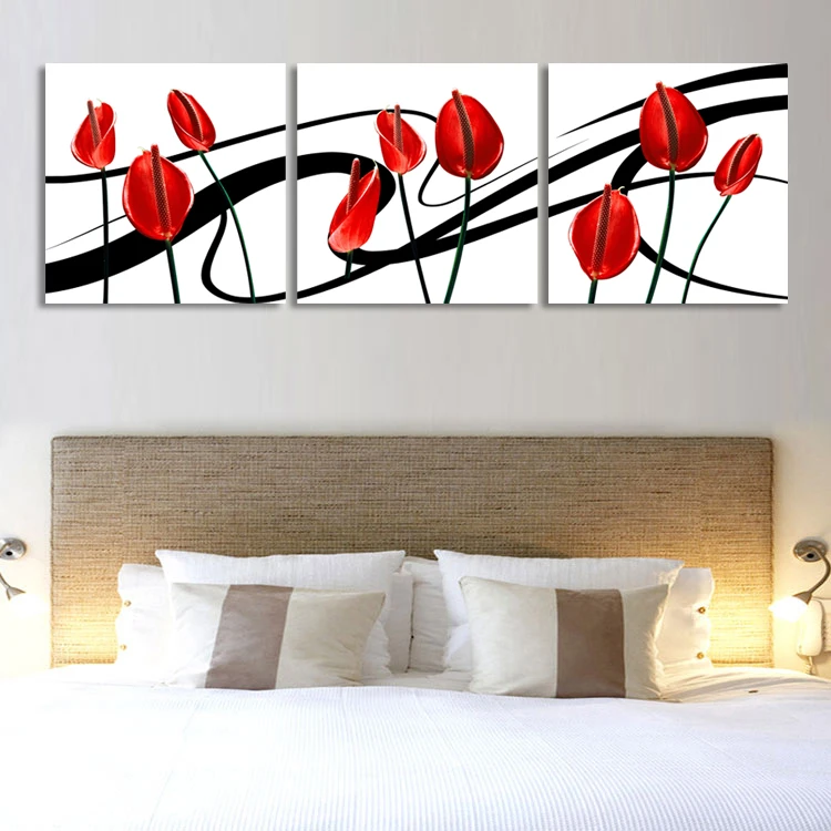 3 Panel Abstract Landscape Canvas Paintings for Bed Room Wall