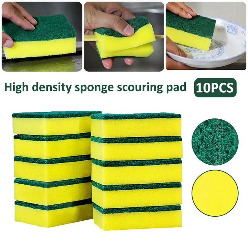 

Hot sale 10PCS/Pack High-density Sponge Scouring Pad Kitchen Cleaning Cloth Dishwashing Brush