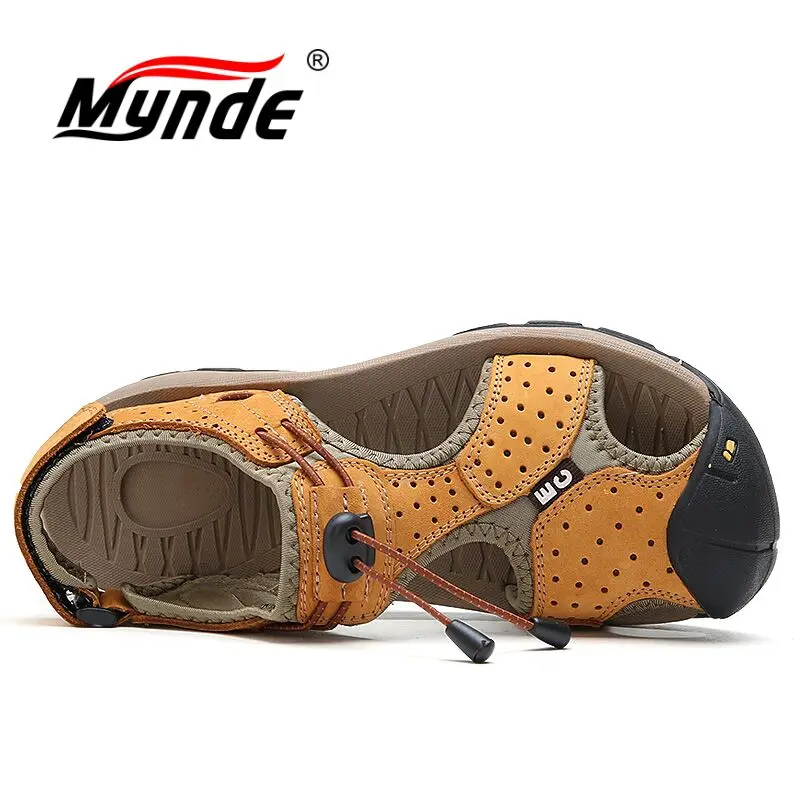 MYNDE New Fashion Summer Beach Breathable Men Sandals Brand Genuine Leather Men's Shoes Man Casual Shoes Plus Size 39-46