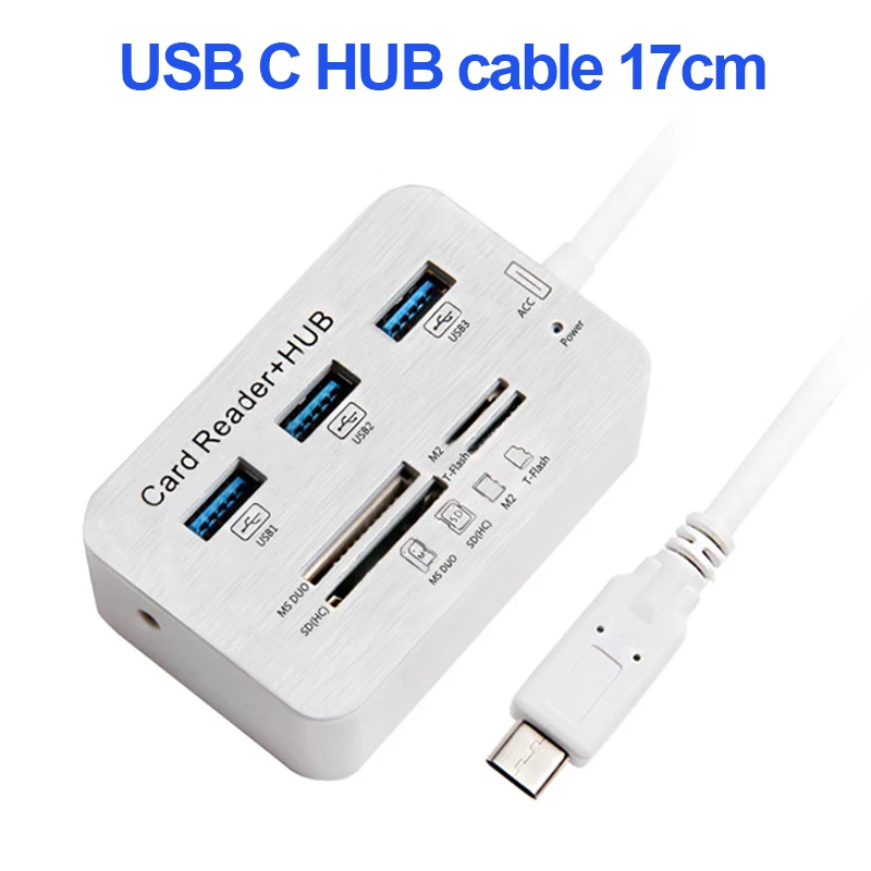 Usb-хаб 3,0 Тип C концентратор USB 3,0 разветвитель 3 порта Мульти USB C Hab USB-C концентратор 2,0 несколько SD/TF скорость считывания карт для портативных ПК - Цвет: Type-C cable 17cm