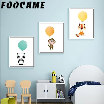 

Balloon Cartoon Animal Posters and Prints Nursery Wall Art Canvas Painting Panda Monkey Tiger Kids Room Decoration Pictures
