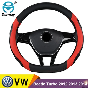 

DERMAY Steering Wheel Cover Micro Fiber Leather 4Colors D Shape for VW T-Roc 2018 2019 R-Line 2019 Non-slip High Quality