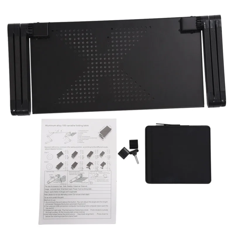 Portable Foldable Adjustable Laptop Desk Computer Table Stand Tray For Sofa Bed Black