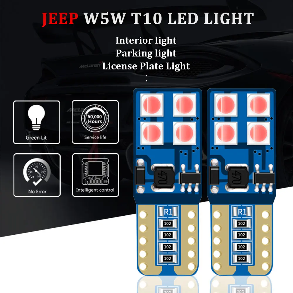 2 x CAN-bus T10 W5W для 3030 чипы разрешение на парковку пластина свет светодиодный лампы для Jeep Compass Grand Cherokee Wrangler Liberty