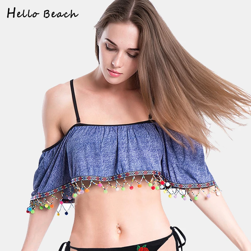 

HELLO BEACH Flounce off shoulder Bikini Top bandeau biquine women's 2018 New Swimsuit biquini swimming suit for women Swimwear