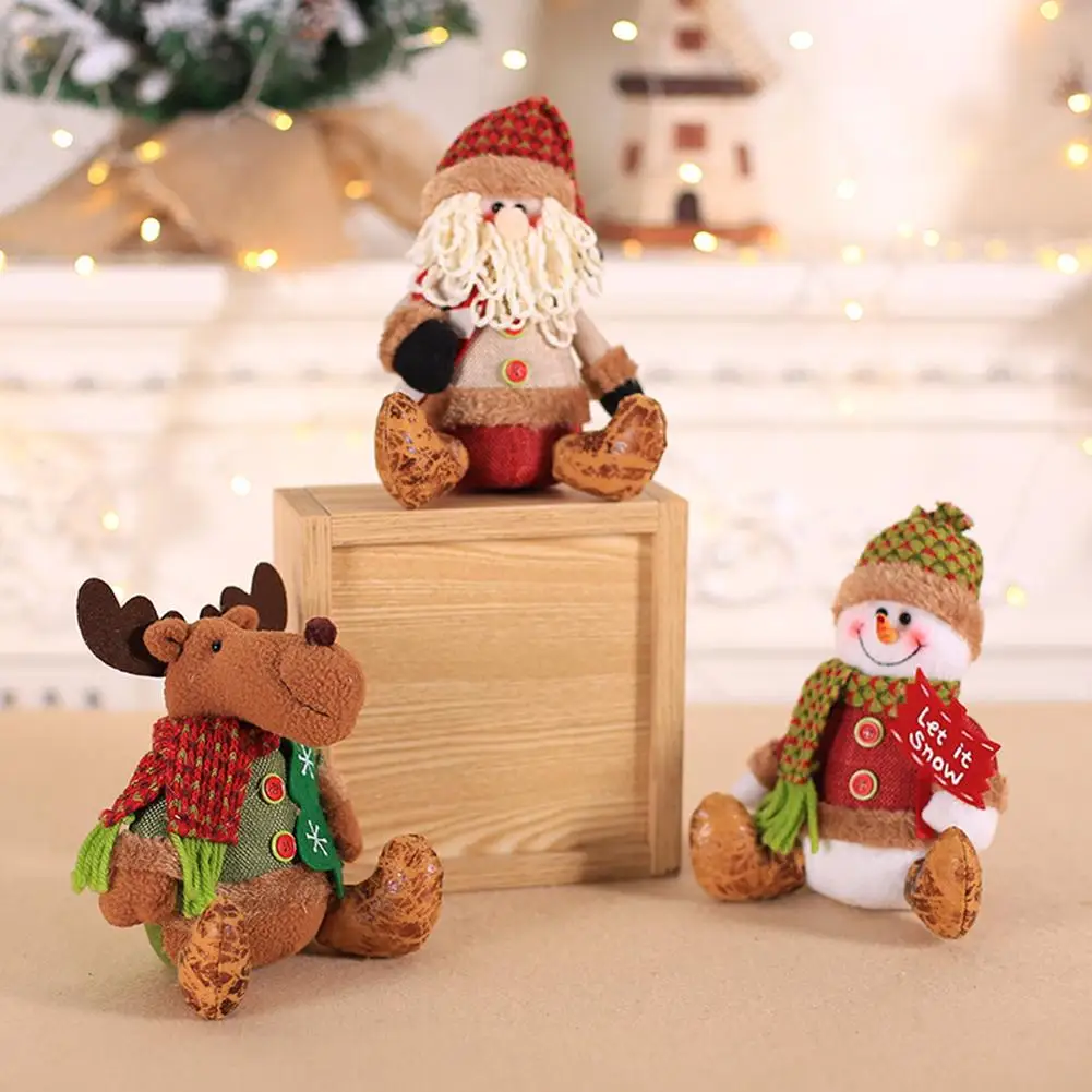 

New Christmas Ornament Plush Doll Cute Toy Santa Claus Elk Bear Sitting Posture Doll Window Desktop Decor New Year Gift For Kids