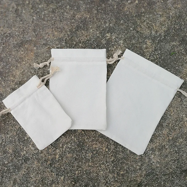 White Canvas Bag for Packaging Jewelry/Makeup/Gift/Wedding/Party/Storage/Shoe Bags Cotton Drawstring Pouches Print Logo Custom