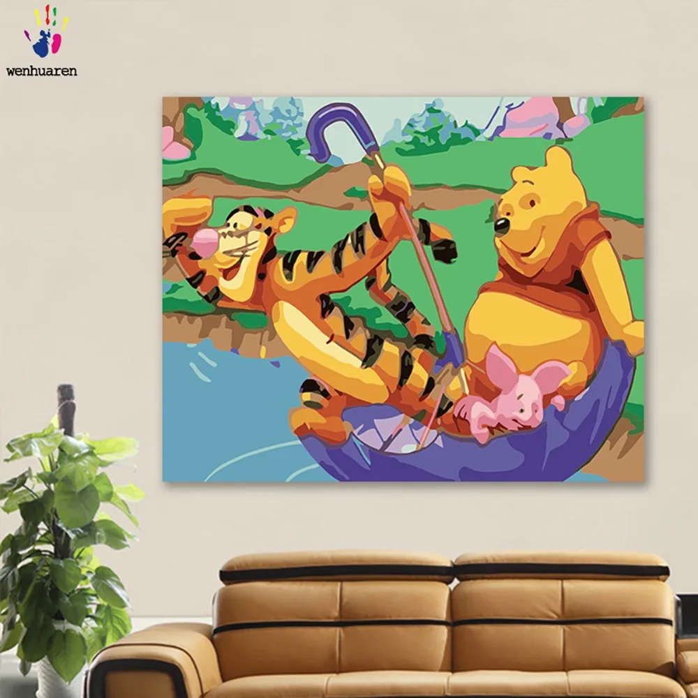 

DIY colorings pictures by numbers with colors Winnie the Pooh cartoon picture drawing painting by numbers framed