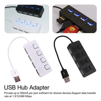 

4 Port USB HUB 2.0 Multi Splitter Expansion Desktop High Speed Slim With Power Switches For Laptop PC Computer