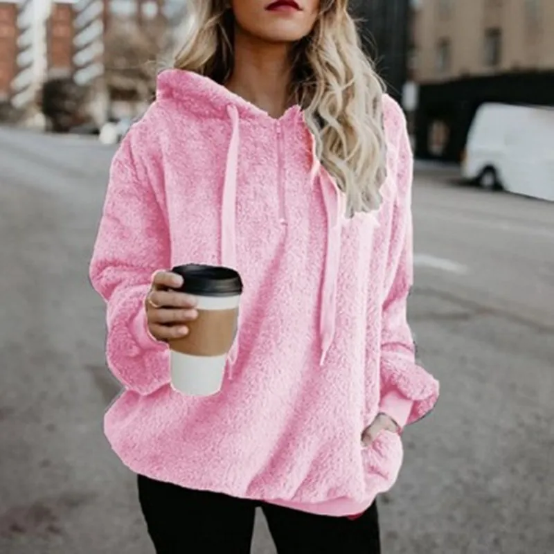 

Winter Hoodie Women Plush Warm Sexy Hoody Zip Coat Long Sleeve Pocket Candy Color Streetwear 2019 Top Fashion Clothes Big Size