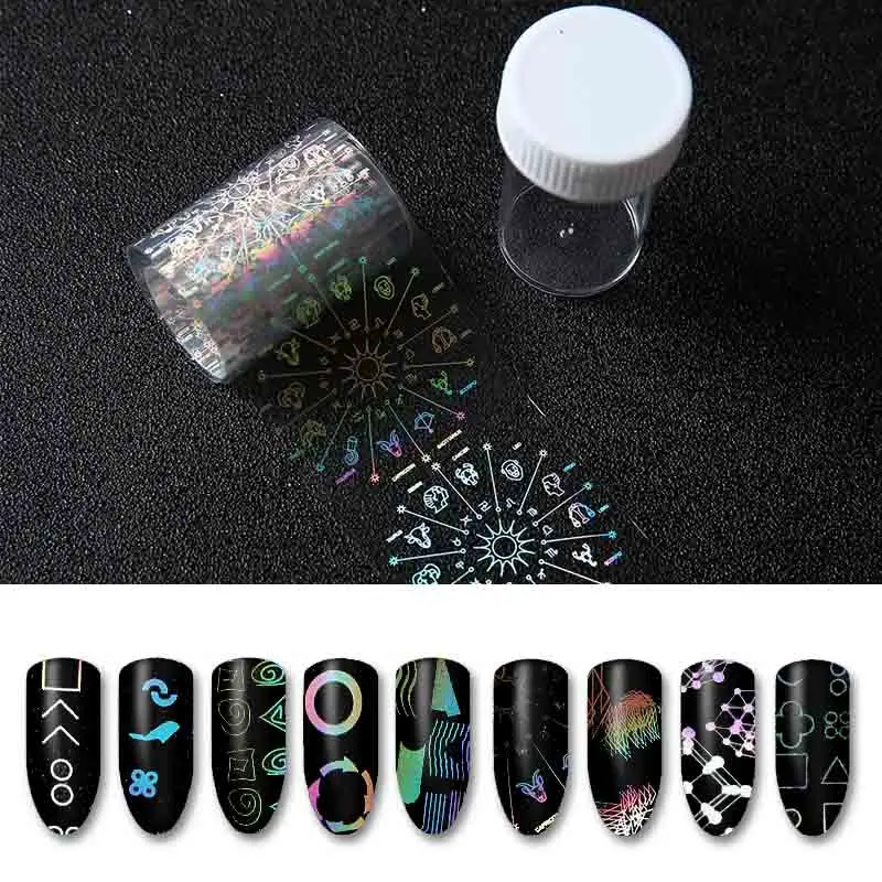 9pcs/lot Holographic Nail Foil Starry Sky Paper Geometric Patterns Nail