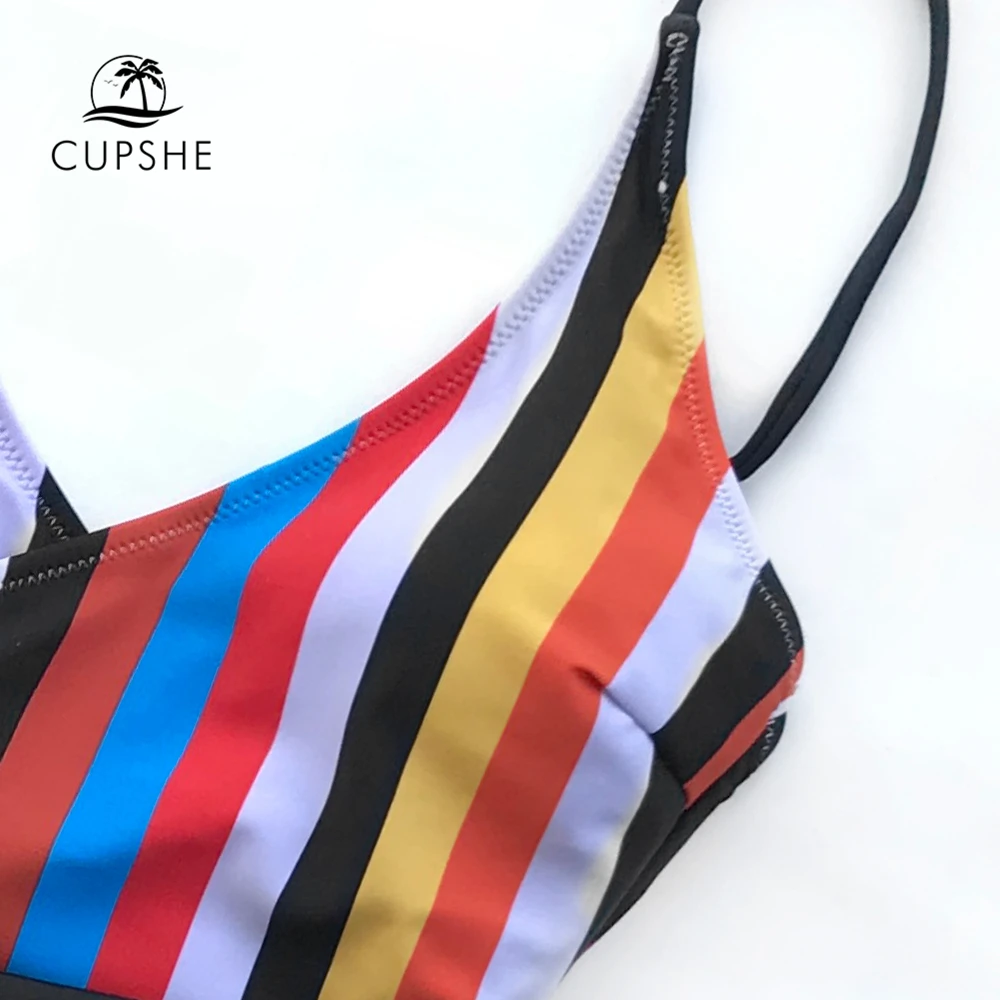 Günstig CUPSHE Tropic Von Discusssion Streifen einteiliges Badeanzug Frauen Push Up Gebunden Bogen Gürtel Monokini 2020 Mädchen Badeanzug bademode